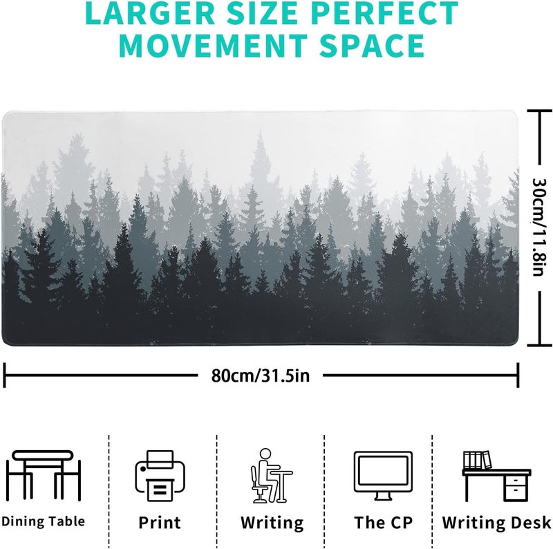 Brecoy Desk Mat,Large Mouse Pad 31.5x11.8 Inch XL Extended Gaming Mouse Pad Mat with Non-Slip Base Stitched Edges Mousepad for Computer,Office,Keyboard and Laptop - Fog Misty Forest - Image 2